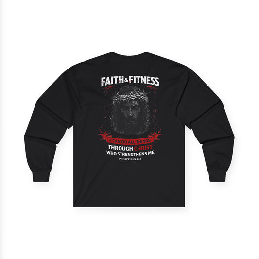 FAITH & FITNESS (PHILIPPIANS 4:13) - Cotton Long Sleeve Tee