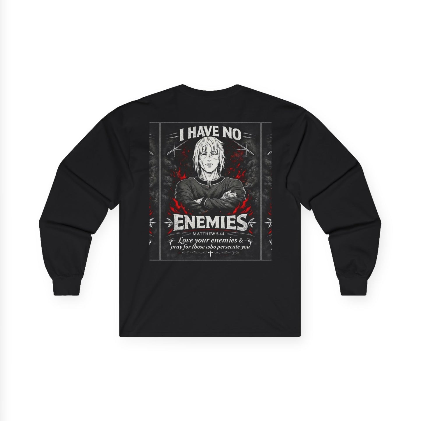 Matthew 5:44 "I Have No Enemies" - Long Sleeve Tee [Red/Gray]