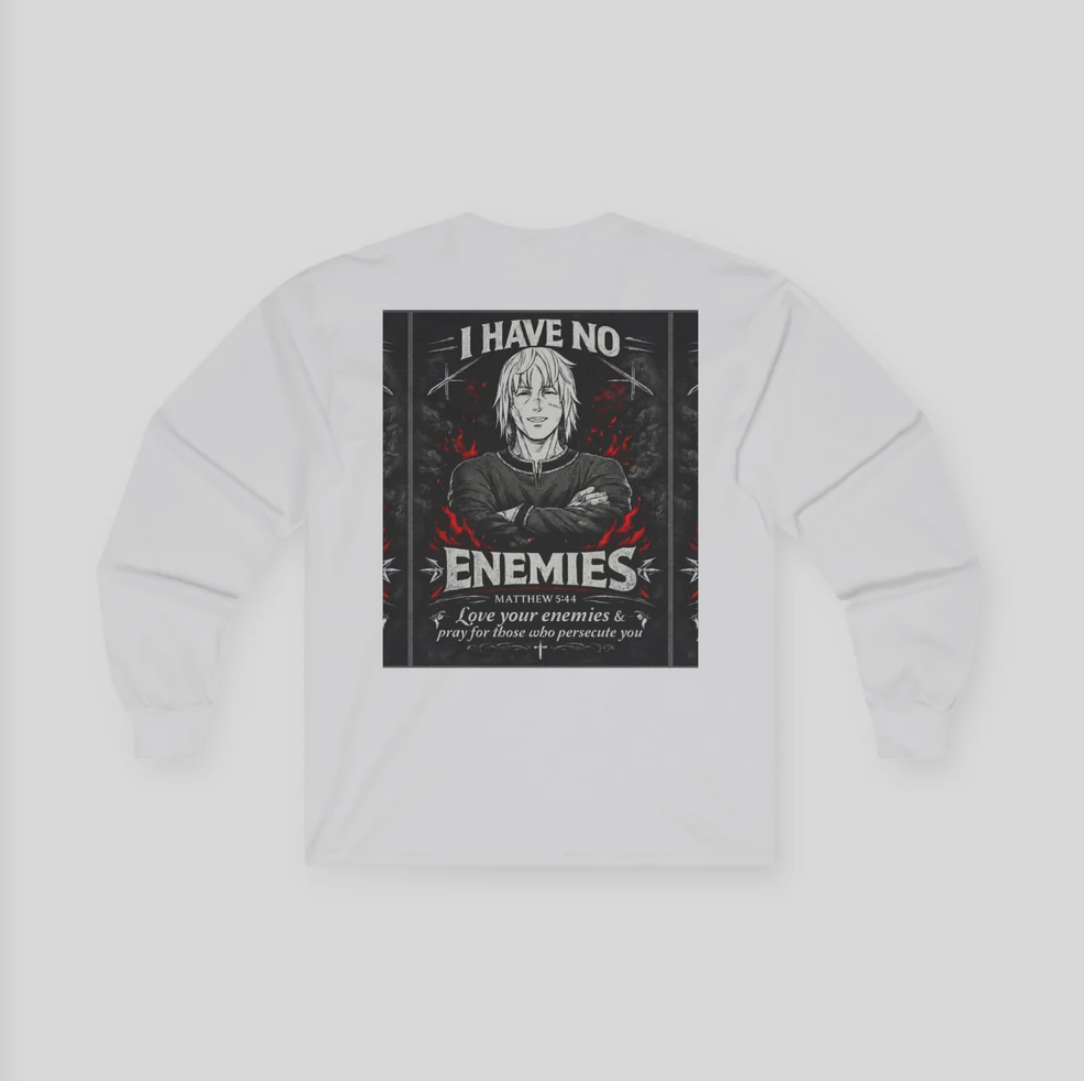 Matthew 5:44 "I Have No Enemies" - Long Sleeve Tee [Gray/Red]