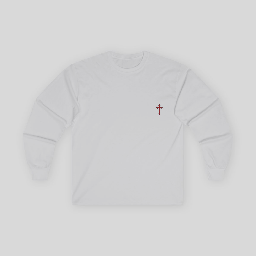 Matthew 5:44 "I Have No Enemies" - Long Sleeve Tee [Gray/Red]